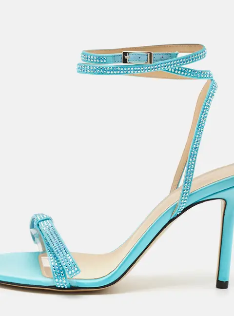 Mach & Mach French Bow Size 38 Blue PVC and Satin Ankle Strap Sandals