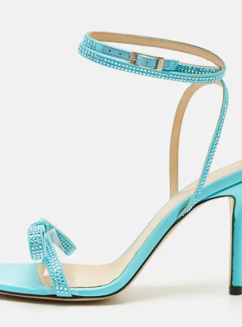 Mach & Mach French Bow Size 37.5 Blue PVC and Satin Ankle Strap Sandals