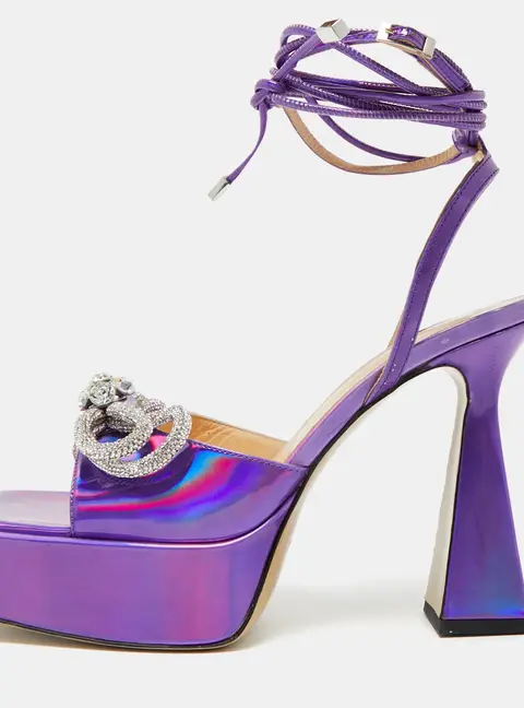 Mach & Mach Purple Iridescent Leather Double Bow Platform Sandals Size 41