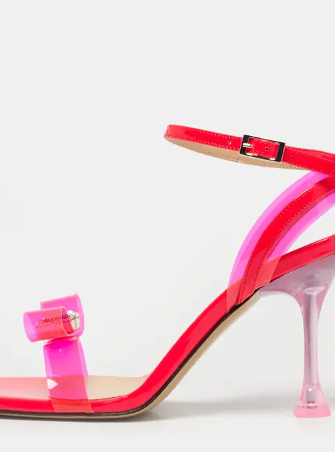 Mach & Mach French Bow Size 37.5 Pink Patent Leather and PVC Ankle Strap Sandals
