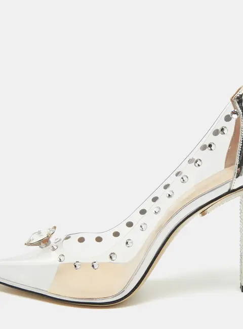 Mach & Mach Diamond Dreams Size 39.5 Transparent/Silver PVC and Leather Pumps