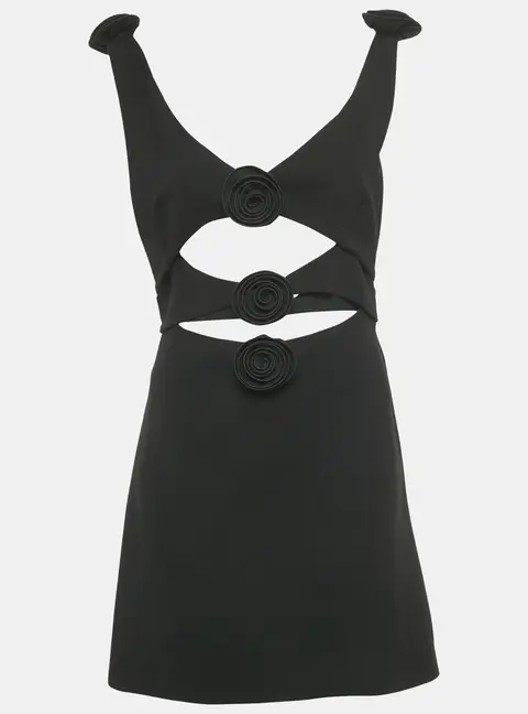 Magda Butrym Black Flower Applique Wool Cut -Out Mini Dress L