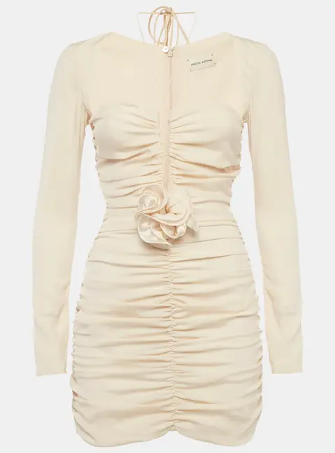 Magda Butrym Beige Silk Floral Applique Ruche Mini Dress S