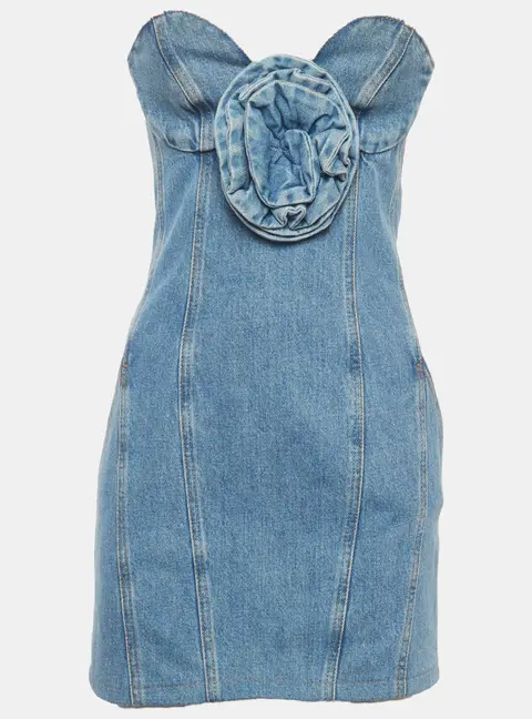 Magda Butrym Blue Denim Corset Tank Top & Strapless Mini Dress Set S