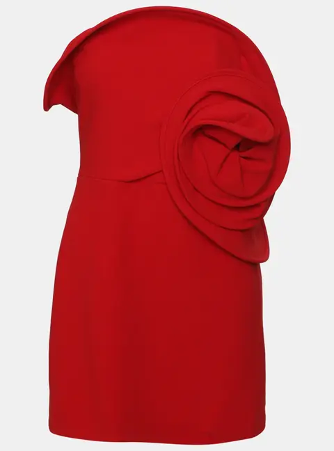 Magda Butrym Red Stretch Wool Ruffled Rose Strapless Top XS