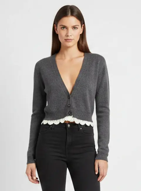 Magda Butrym Grey Cashmere Knit V-Neck Cropped Cardigan S