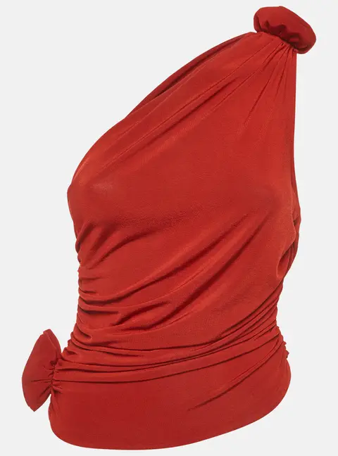 Magda Butrym Red Jersey Ruched Asymmetric Crop Top M