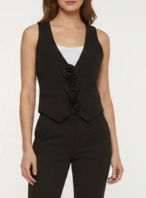 Magda Butrym Black Floral Appliqu&eacute; Wool Blend Vest M