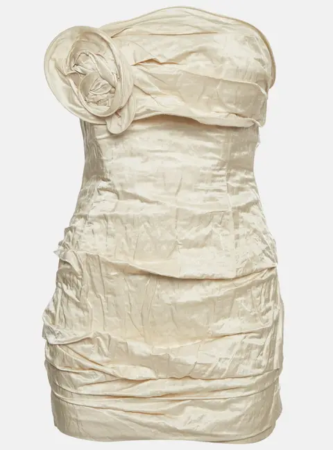 Magda Butrym Cream Satin Floral Applique Mini Dress S