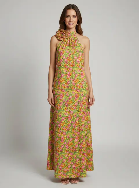 Magda Butrym Yellow Floral Print Jersey Hooded Maxi Dress S