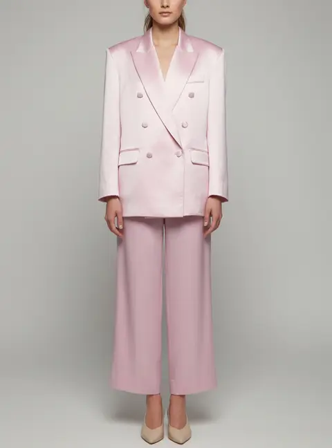 Magda Butrym Pink Satin Oversized Double Breasted Suit S