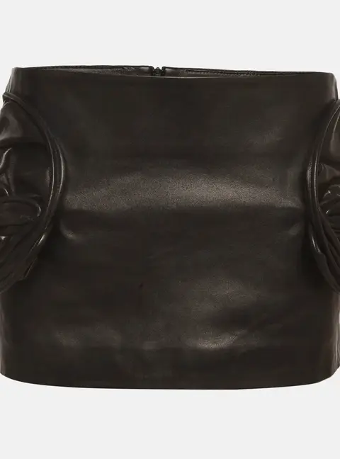 Magda Butrym Black Rose Applique Leather Mini Skirt S