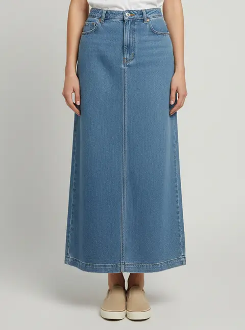 Magda Butrym Blue Denim High Slit Maxi Skirt M