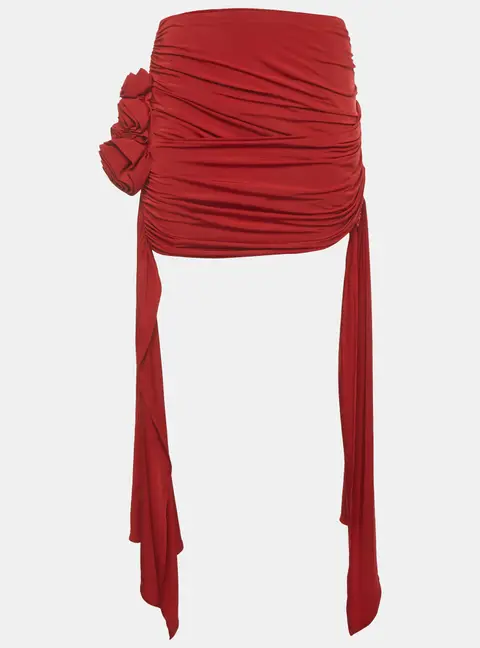 Magda Butrym Red Jersey Asymmetric Ruched Short Skirt S