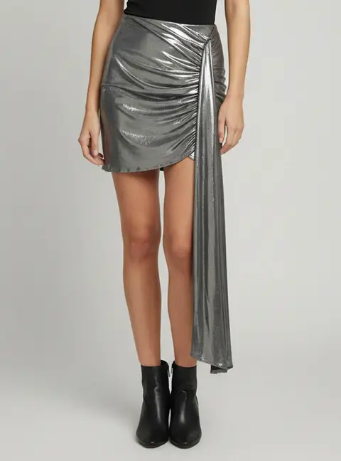 Magda Butrym Silver Jersey Asymmetric Draped Mini Skirt S