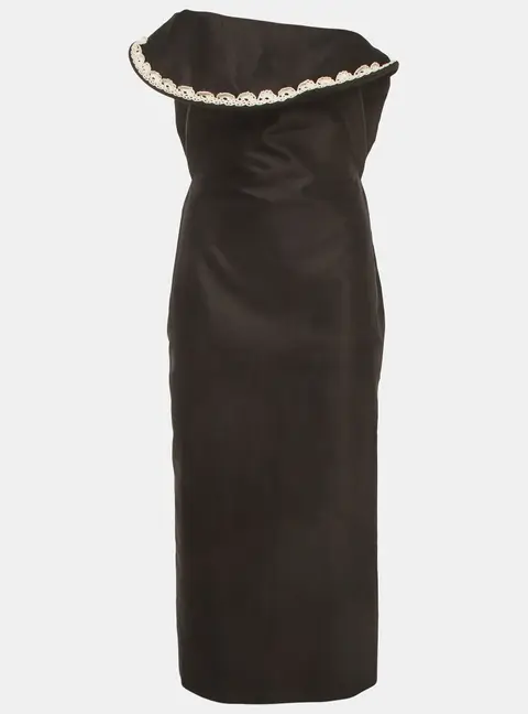 Magda Butrym Black Cotton Draped Midi Dress S