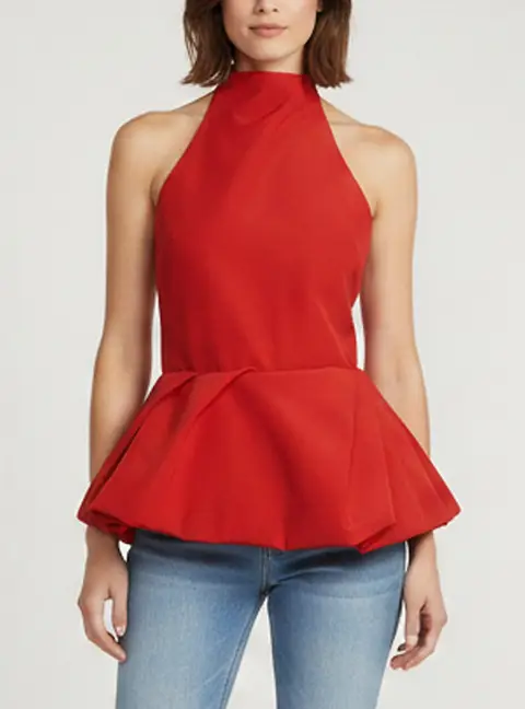 Magda Butrym Red Cotton Blend Halter Neck Peplum Top S