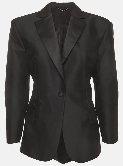 Magda Butrym Black Wool Blend Satin Trim Single Breasted Blazer S
