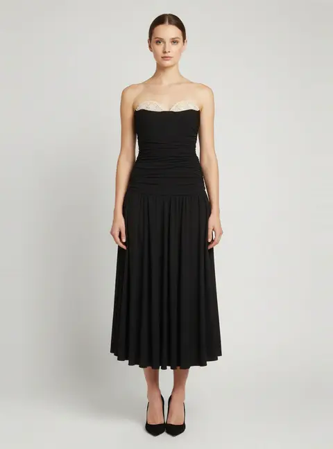 Magda Butrym Black Wool Embellished Bustier Midi Dress S