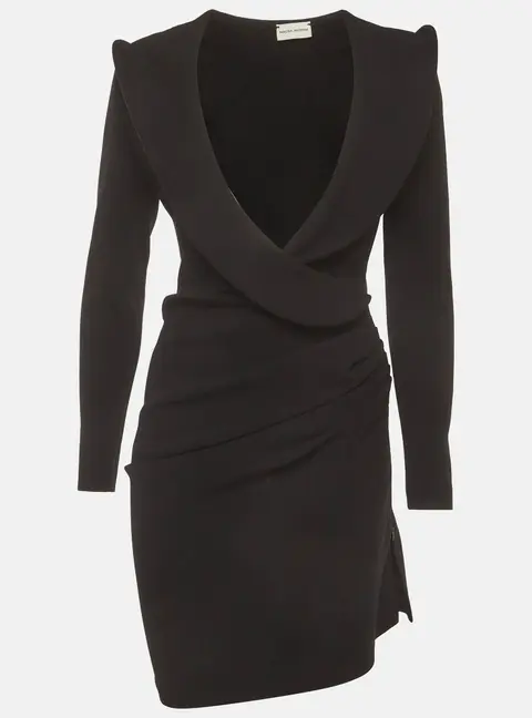 Magda Butrym Black Jersey Wrap Effect Ruched Mini Dress S