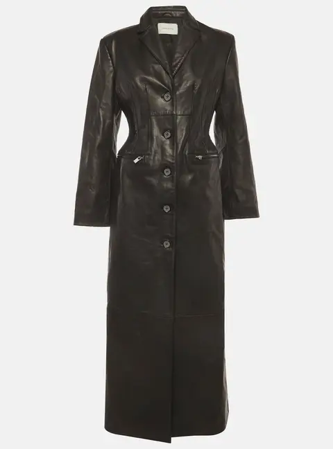 Magda Butrym Black Leather Fitted Long Coat S