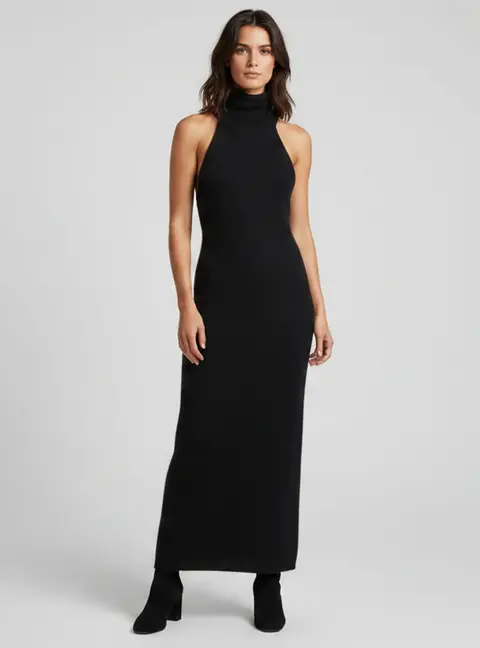 Magda Butrym Black Mohair Wool Blend Halterneck Maxi Dress S