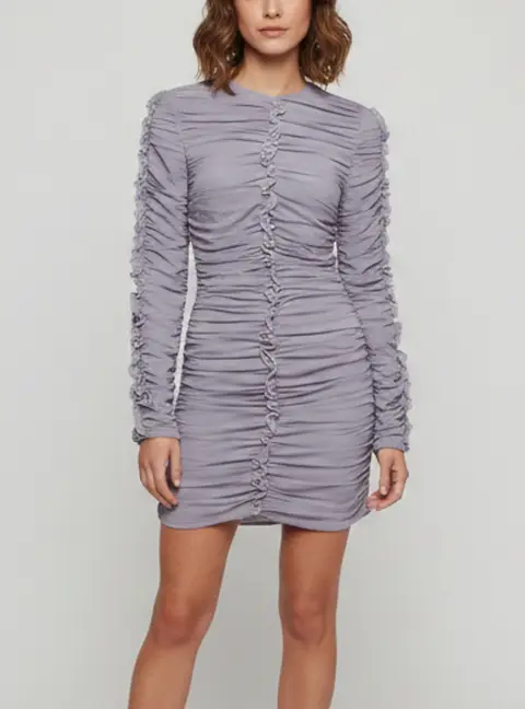 Magda Butrym Purple Ruched Long Sleeve Mini Dress S