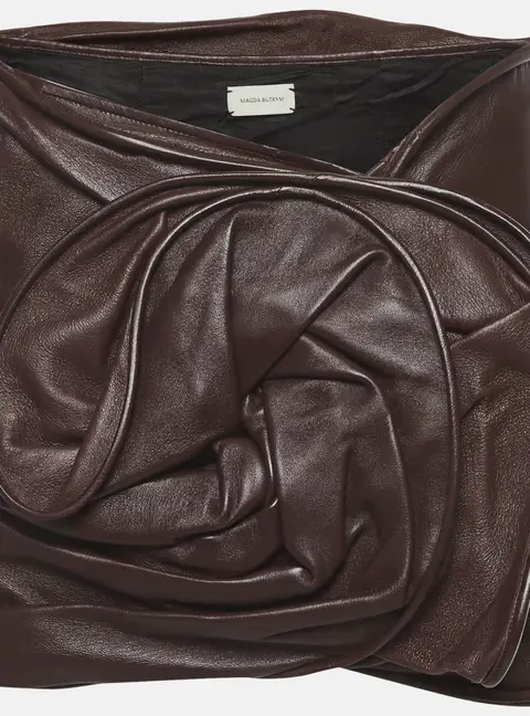 Magda Butrym Burgundy Leather Floral Draped Mini Skirt S