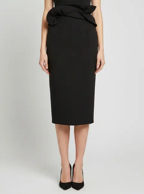 Magda Butrym Black Knit Hand Twisted Flower Detail Midi Skirt S