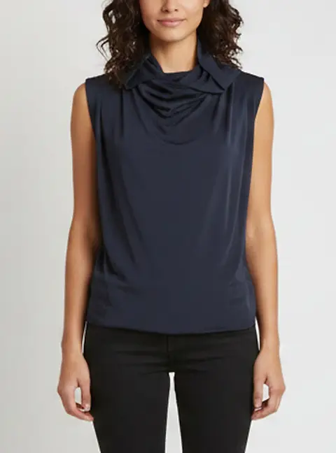 Magda Butrym Navy Blue Jersey Draped Hooded Blouse S