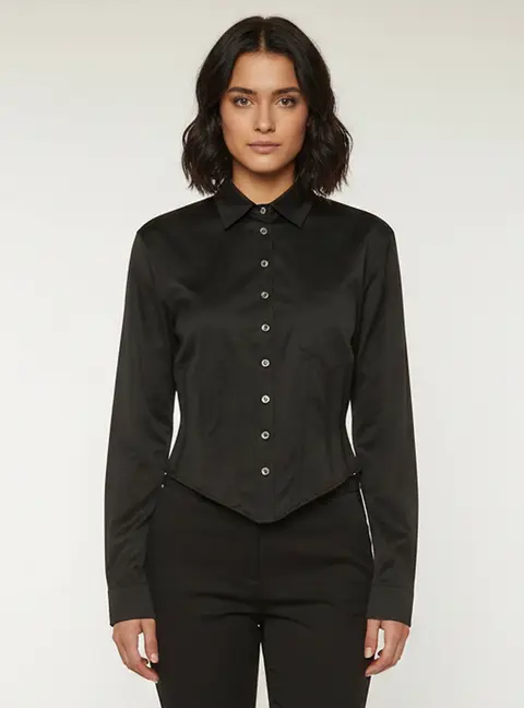 Magda Butrym Black Cotton Structured Corset Shirt M