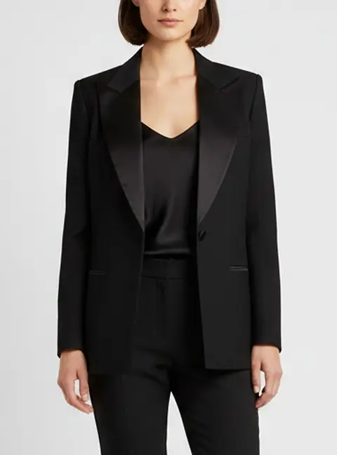 Magda Butrym Black Wool and Satin Trim Single Breasted Blazer M