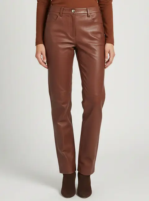 Magda Butrym Brown Leather Straight Fit Pants M