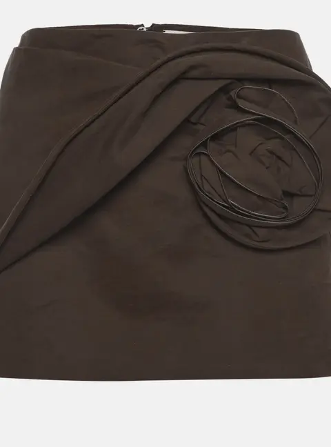 Magda Butrym Brown Floral Applique Cotton Mini Skirt M