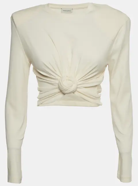 Magda Butrym Cream Jersey Long Sleeve Draped Top XS