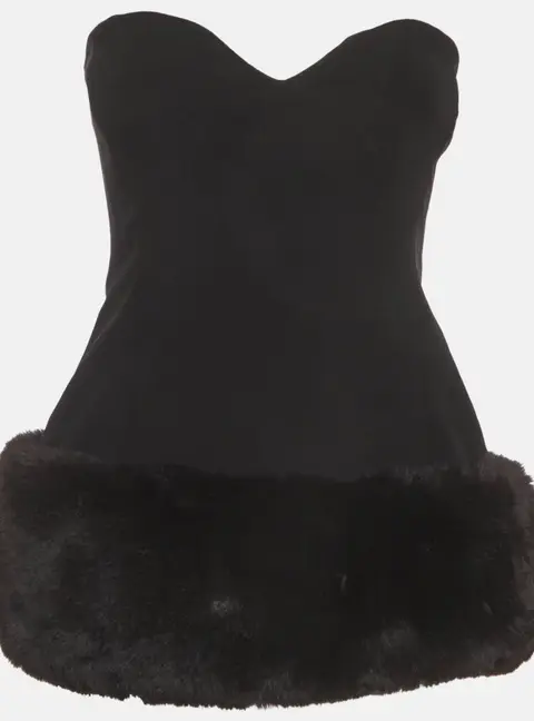 Magda Butrym Black Wool Blend Fur Trim Corset Top S