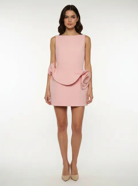 Magda Butrym Pink Floral Applique Crepe Sheath Mini Dress M