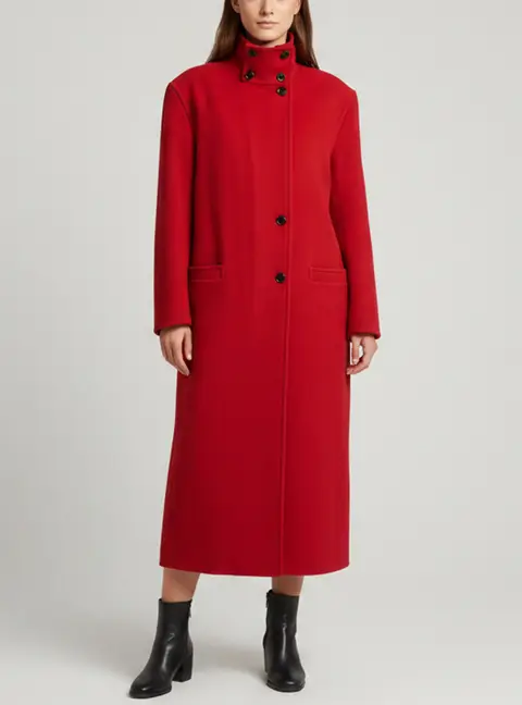 Magda Butrym Red Wool Button Front Long Coat S