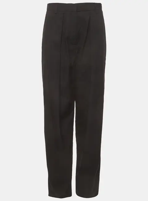 Magda Butrym Black Cotton Pleated Wide-Leg Pants S