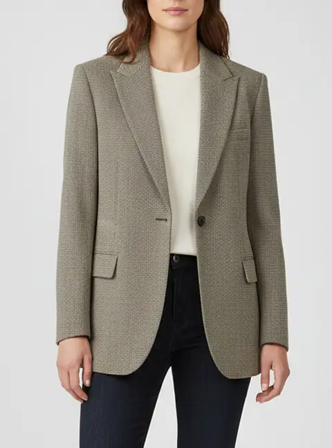 Magda Butrym Beige Textured Wool Blend Long Sleeve Blazer S