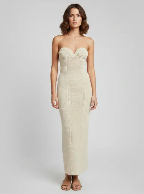 Magda Butrym Beige Crochet Bustier Midi Dress S