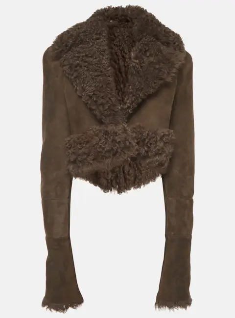 Magda Butrym Brown Shearling Leather Cropped Jacket S