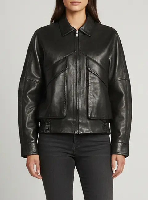 Magda Butrym Black Leather Classic Collar Jacket S
