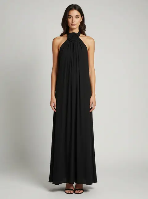 Magda Butrym Black Jersey Draped Backless Halterneck Dress M