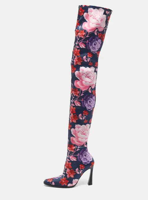 Magda Butrym Size 38 Multicolor Flower Prints Satin Over The Knee Boots