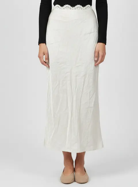 Magda Butrym Cream Satin Crochet Trim Slit Maxi Skirt S