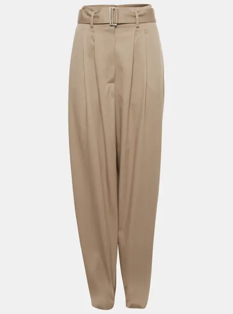 Magda Butrym Beige Gabardine Pleated Tapered Trousers S