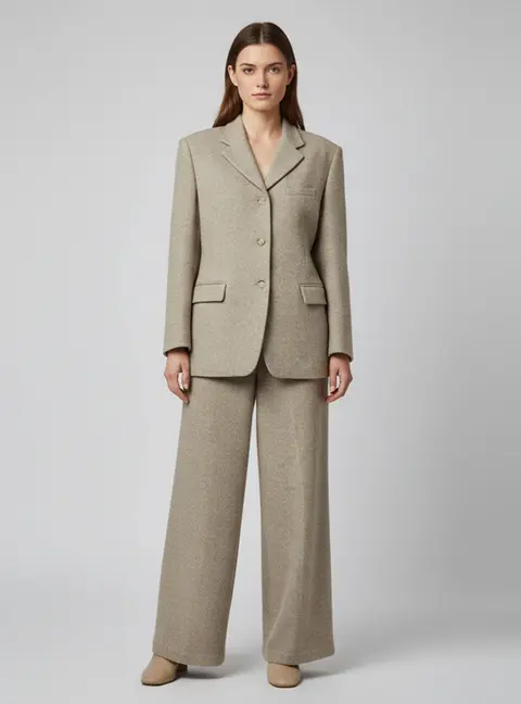 Magda Butrym Beige Wool Blend Single Breasted Pant Suit M