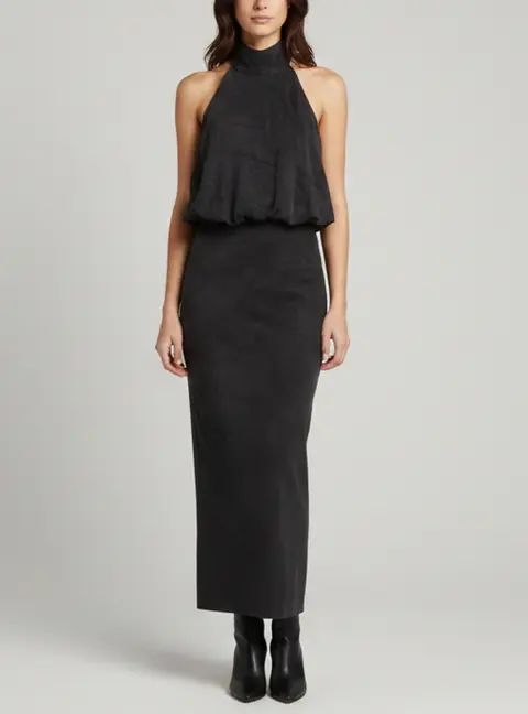 Magda Butrym Black Silk Halter Neck Top and Maxi Skirt Set S