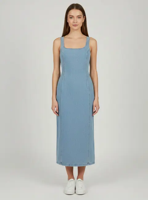 Magda Butrym Blue Denim Sleeveless Slit Midi Dress S